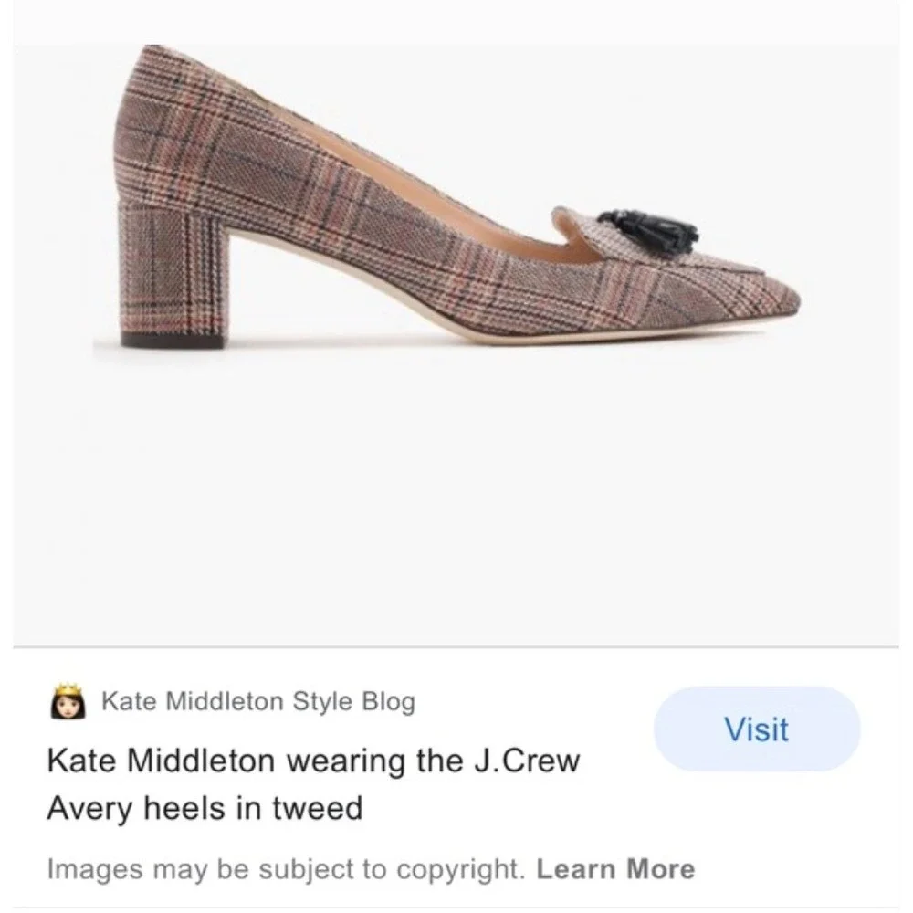 J.Crew Avery Women Italy‎ Plaid Tweed Tassel Block Heel Pumps Kate Middleton 7.5